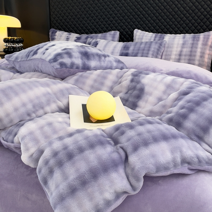 91家纺网 家纺一手货源 找家纺 言熙居家纺 2025新款加厚高克重兔兔绒牛奶绒四件套 荧浅紫