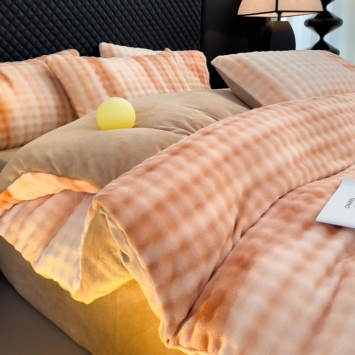 91家纺网 家纺一手货源 找家纺 言熙居家纺 2025新款加厚高克重兔兔绒牛奶绒四件套 云山棕