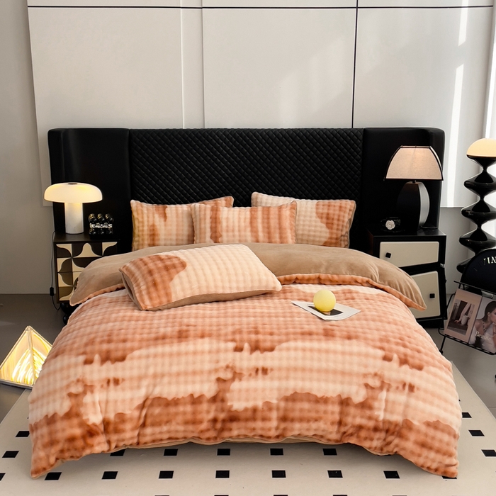 91家纺网 家纺一手货源 找家纺 言熙居家纺 2025新款加厚高克重兔兔绒牛奶绒四件套 云山棕