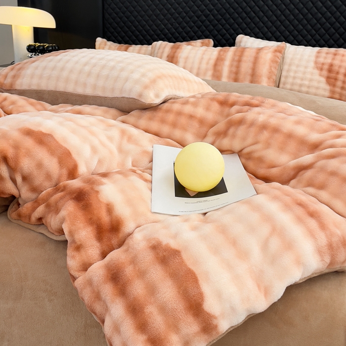 91家纺网 家纺一手货源 找家纺 言熙居家纺 2025新款加厚高克重兔兔绒牛奶绒四件套 云山棕