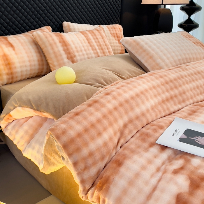 91家纺网 家纺一手货源 找家纺 言熙居家纺 2025新款加厚高克重兔兔绒牛奶绒四件套 云山棕