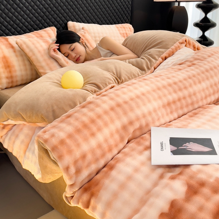 91家纺网 家纺一手货源 找家纺 言熙居家纺 2025新款加厚高克重兔兔绒牛奶绒四件套 云山棕