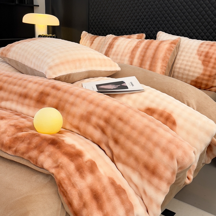 91家纺网 家纺一手货源 找家纺 言熙居家纺 2025新款加厚高克重兔兔绒牛奶绒四件套 云山棕