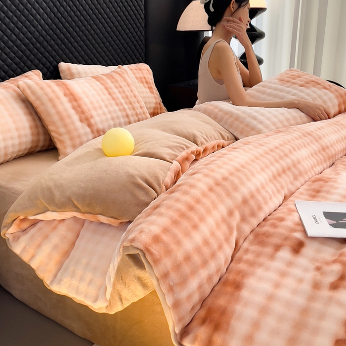 91家纺网 家纺一手货源 找家纺 言熙居家纺 2025新款加厚高克重兔兔绒牛奶绒四件套 云山棕