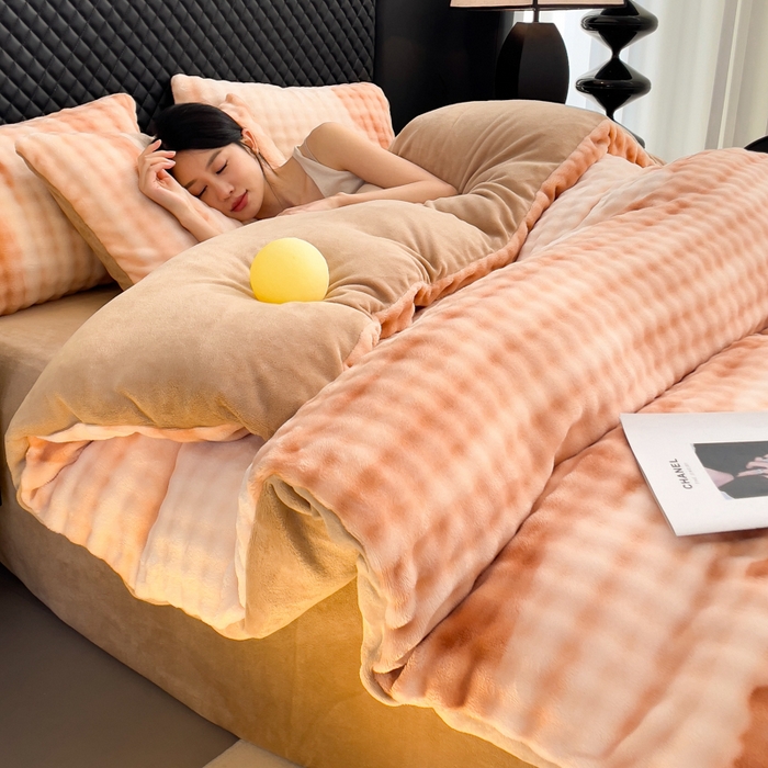 91家纺网 家纺一手货源 找家纺 言熙居家纺 2025新款加厚高克重兔兔绒牛奶绒四件套 云山棕