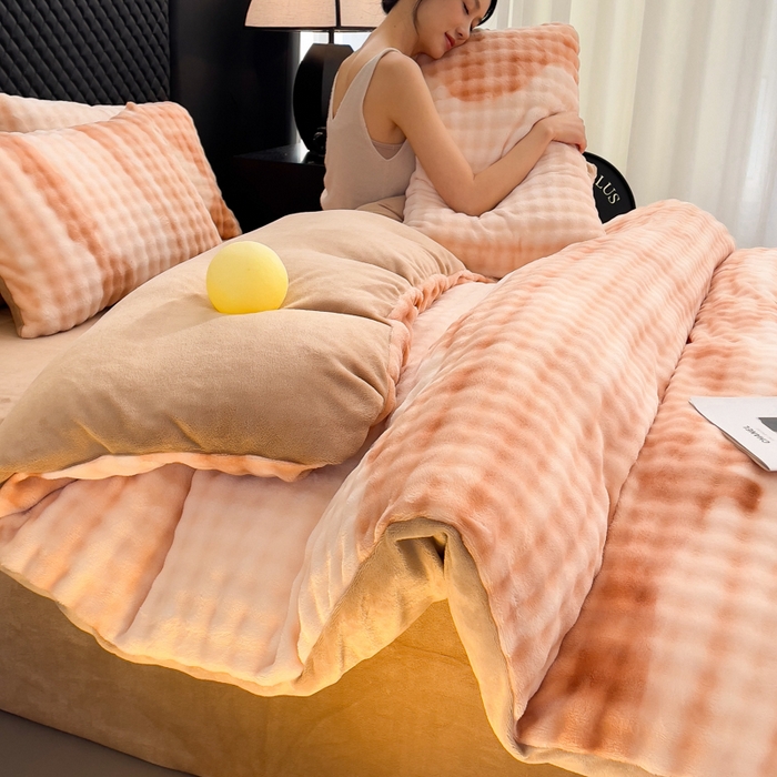 91家纺网 家纺一手货源 找家纺 言熙居家纺 2025新款加厚高克重兔兔绒牛奶绒四件套 云山棕