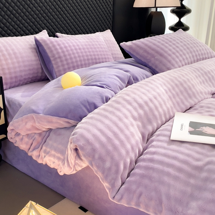 91家纺网 家纺一手货源 找家纺 言熙居家纺 2025新款加厚高克重兔兔绒牛奶绒四件套 梦幻紫