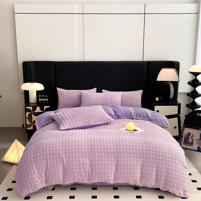 91家纺网 家纺一手货源 找家纺 言熙居家纺 2025新款加厚高克重兔兔绒牛奶绒四件套 梦幻紫