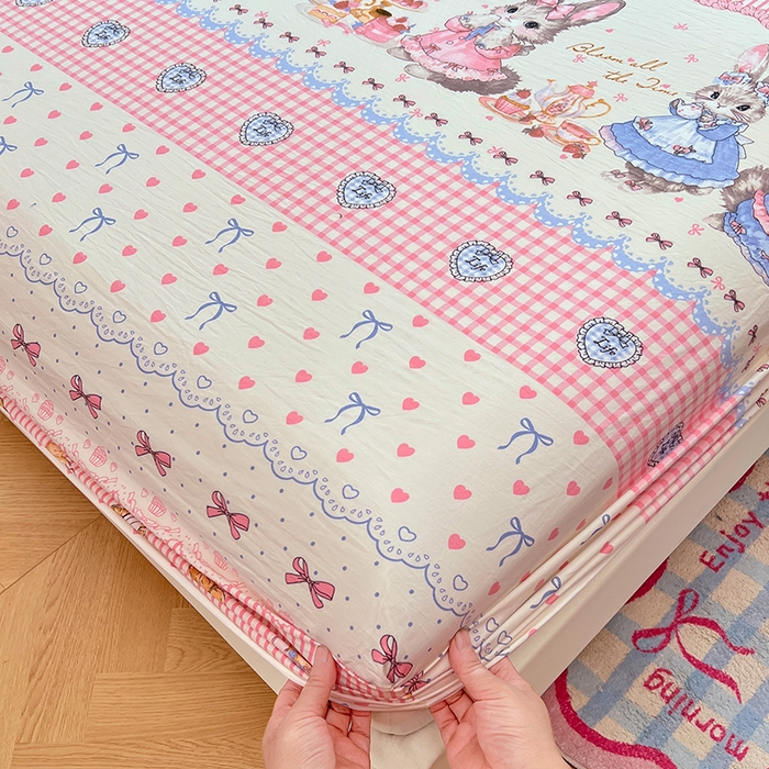 91家纺网 家纺一手货源 找家纺 优佳优品 2025新款亲肤水洗棉印花床笠单品床笠单件单床笠 床笠款-安妮兔