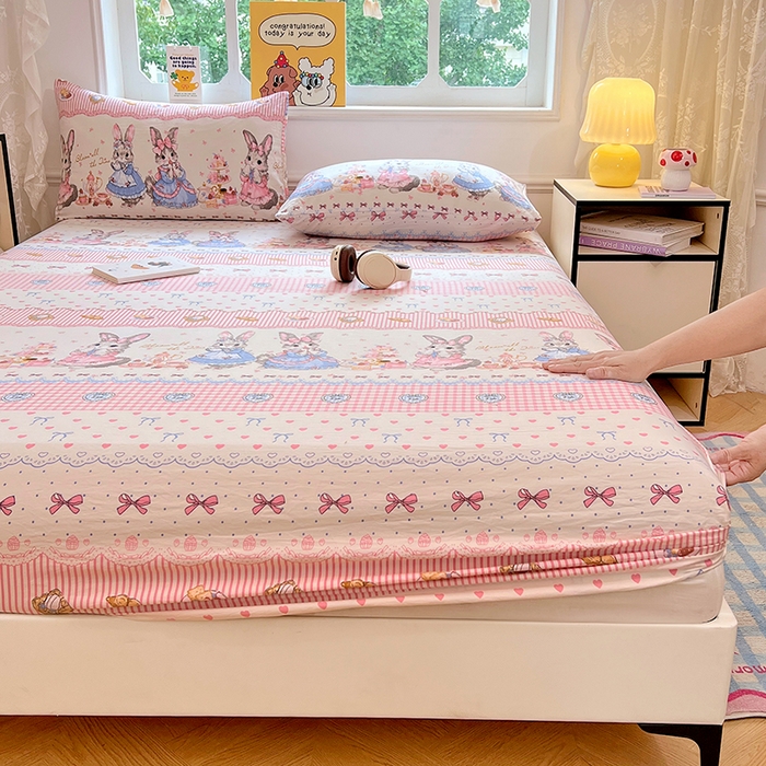 91家纺网 家纺一手货源 找家纺 优佳优品 2025新款亲肤水洗棉印花床笠单品床笠单件单床笠 床笠款-安妮兔