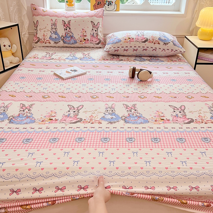 91家纺网 家纺一手货源 找家纺 优佳优品 2025新款亲肤水洗棉印花床笠单品床笠单件单床笠 床笠款-安妮兔