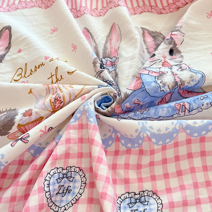 91家纺网 家纺一手货源 找家纺 优佳优品 2025新款亲肤水洗棉印花床笠单品床笠单件单床笠 床笠款-安妮兔