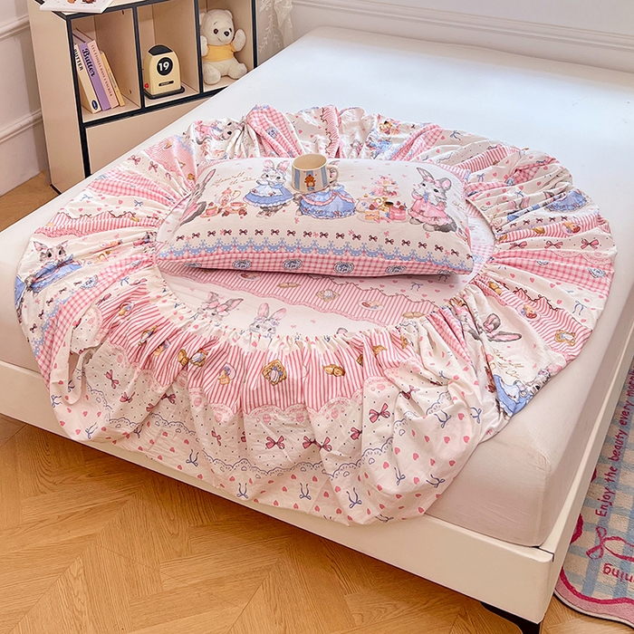 91家纺网 家纺一手货源 找家纺 优佳优品 2025新款亲肤水洗棉印花床笠单品床笠单件单床笠 床笠款-安妮兔