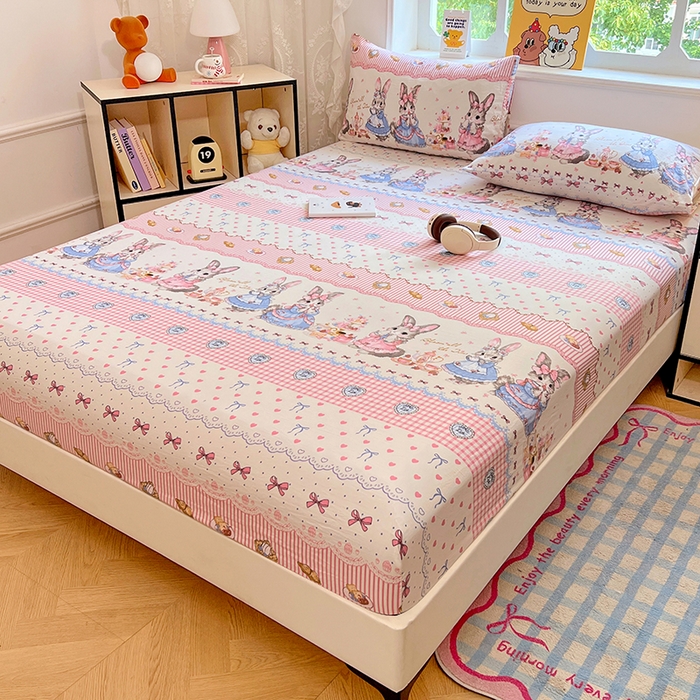 91家纺网 家纺一手货源 找家纺 优佳优品 2025新款亲肤水洗棉印花床笠单品床笠单件单床笠 床笠款-安妮兔