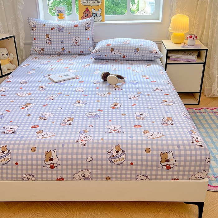 91家纺网 家纺一手货源 找家纺 优佳优品 2025新款亲肤水洗棉印花床笠单品床笠单件单床笠 床笠款-狗狗聚会