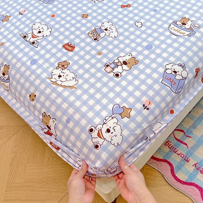 91家纺网 家纺一手货源 找家纺 优佳优品 2025新款亲肤水洗棉印花床笠单品床笠单件单床笠 床笠款-狗狗聚会