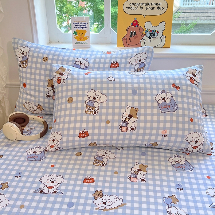 91家纺网 家纺一手货源 找家纺 优佳优品 2025新款亲肤水洗棉印花床笠单品床笠单件单床笠 床笠款-狗狗聚会