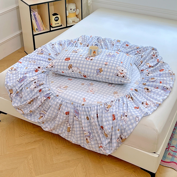 91家纺网 家纺一手货源 找家纺 优佳优品 2025新款亲肤水洗棉印花床笠单品床笠单件单床笠 床笠款-狗狗聚会