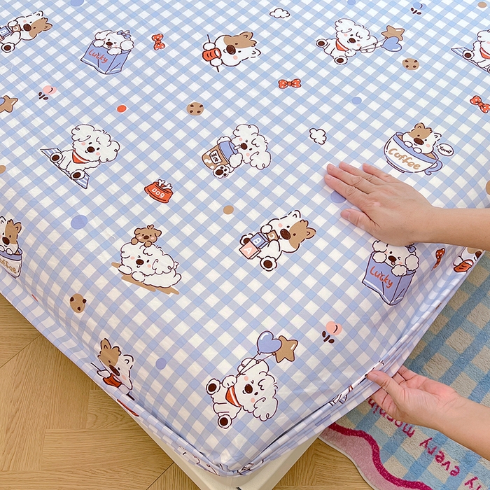 91家纺网 家纺一手货源 找家纺 优佳优品 2025新款亲肤水洗棉印花床笠单品床笠单件单床笠 床笠款-狗狗聚会