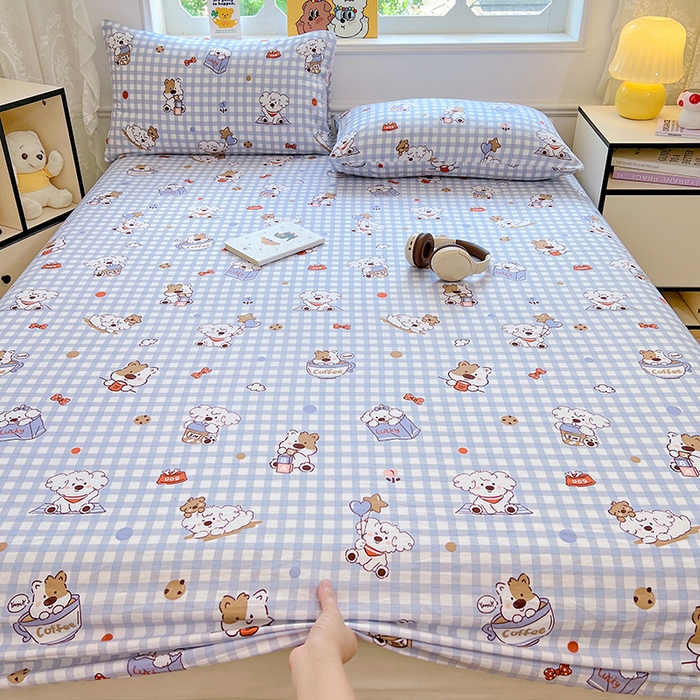 91家纺网 家纺一手货源 找家纺 优佳优品 2025新款亲肤水洗棉印花床笠单品床笠单件单床笠 床笠款-狗狗聚会