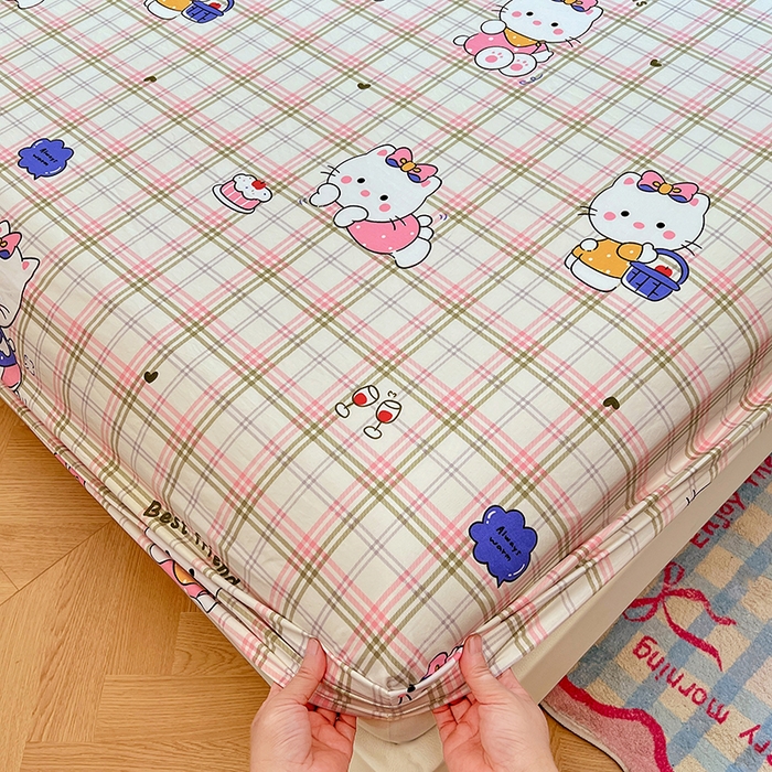 91家纺网 家纺一手货源 找家纺 优佳优品 2025新款亲肤水洗棉印花床笠单品床笠单件单床笠 床笠款-凯蒂猫