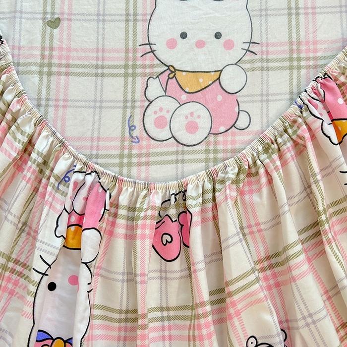 91家纺网 家纺一手货源 找家纺 优佳优品 2025新款亲肤水洗棉印花床笠单品床笠单件单床笠 床笠款-凯蒂猫