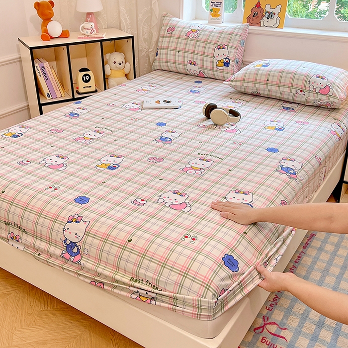 91家纺网 家纺一手货源 找家纺 优佳优品 2025新款亲肤水洗棉印花床笠单品床笠单件单床笠 床笠款-凯蒂猫