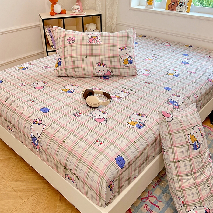 91家纺网 家纺一手货源 找家纺 优佳优品 2025新款亲肤水洗棉印花床笠单品床笠单件单床笠 床笠款-凯蒂猫