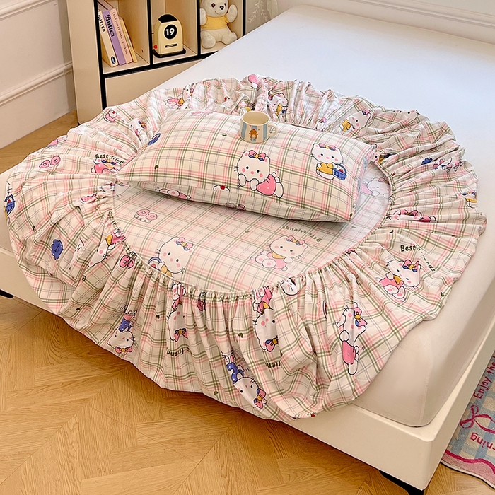 91家纺网 家纺一手货源 找家纺 优佳优品 2025新款亲肤水洗棉印花床笠单品床笠单件单床笠 床笠款-凯蒂猫