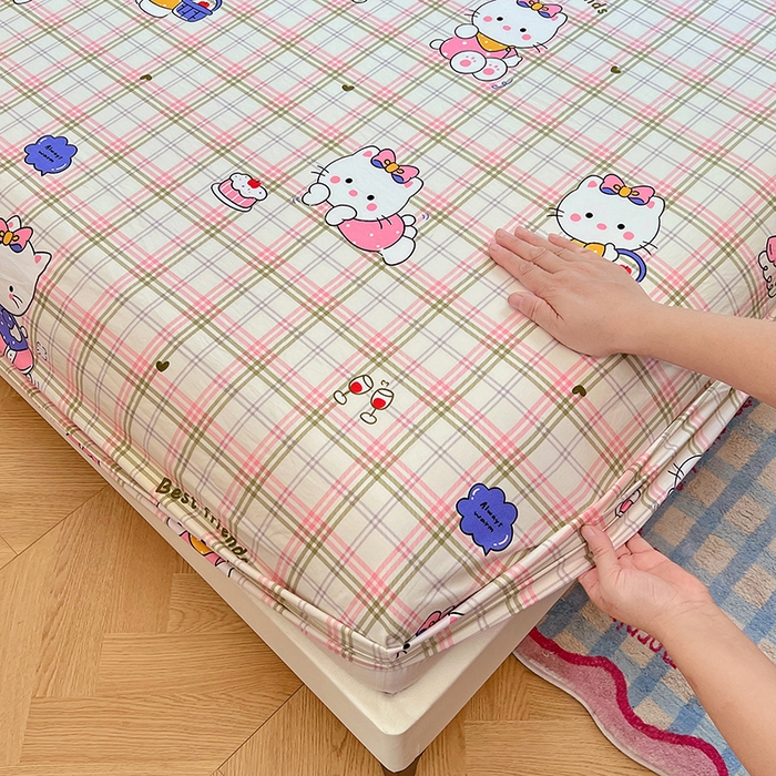 91家纺网 家纺一手货源 找家纺 优佳优品 2025新款亲肤水洗棉印花床笠单品床笠单件单床笠 床笠款-凯蒂猫