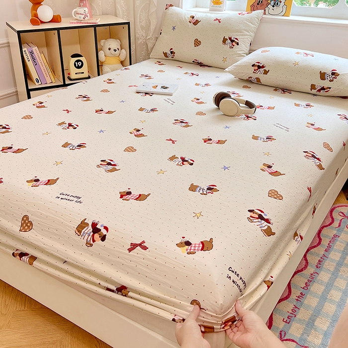 优佳优品 2025新款亲肤水洗棉印花床笠单品床笠单件单床笠 床笠款-可爱腊肠狗