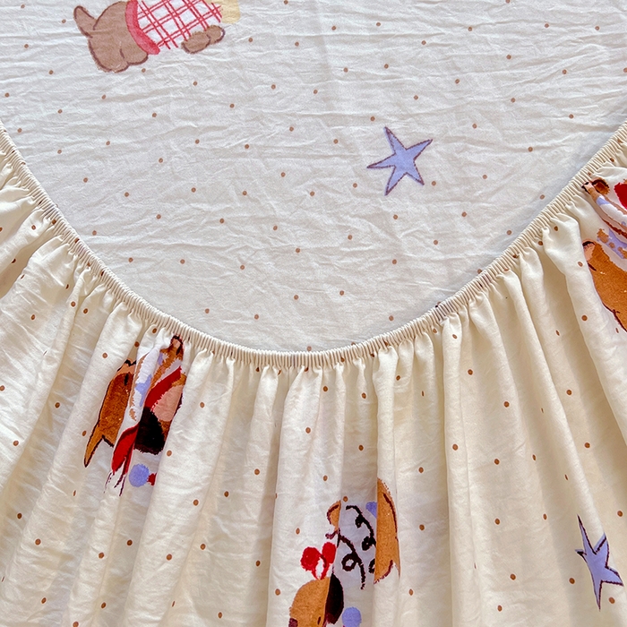 91家纺网 家纺一手货源 找家纺 优佳优品 2025新款亲肤水洗棉印花床笠单品床笠单件单床笠 床笠款-可爱腊肠狗