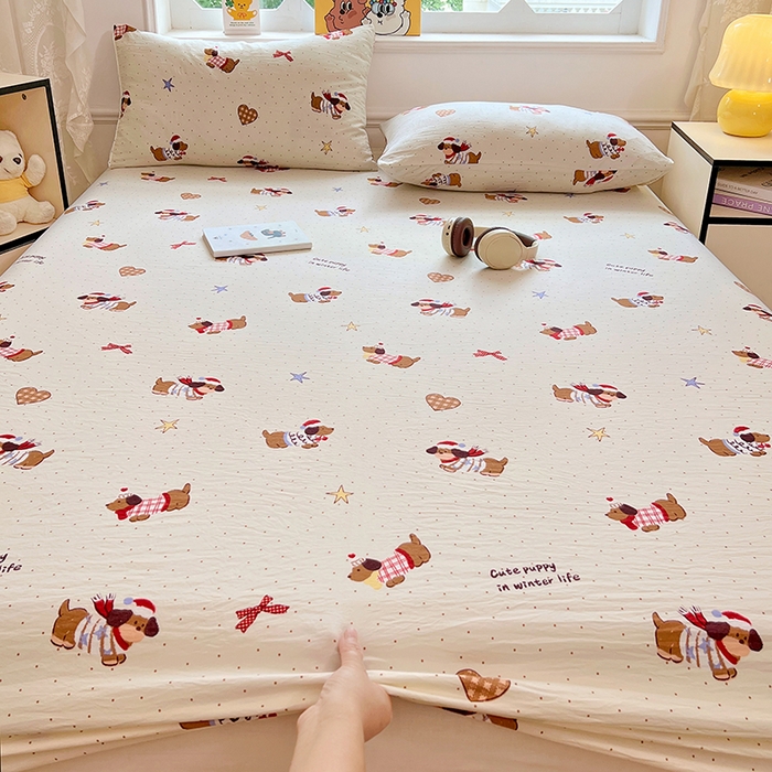 91家纺网 家纺一手货源 找家纺 优佳优品 2025新款亲肤水洗棉印花床笠单品床笠单件单床笠 床笠款-可爱腊肠狗