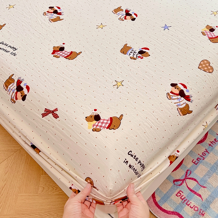 91家纺网 家纺一手货源 找家纺 优佳优品 2025新款亲肤水洗棉印花床笠单品床笠单件单床笠 床笠款-可爱腊肠狗