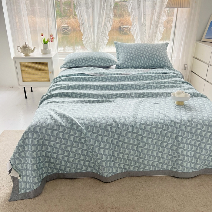 91家纺网 家纺一手货源 找家纺 梦洋家纺 2025新款全棉四层纱多能盖毯毛巾被空调夏被床盖款盖毯 风中情缘