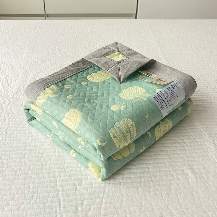 91家纺网 家纺一手货源 找家纺 梦洋家纺 2025新款全棉四层纱多能盖毯毛巾被空调夏被床盖款盖毯 花梦