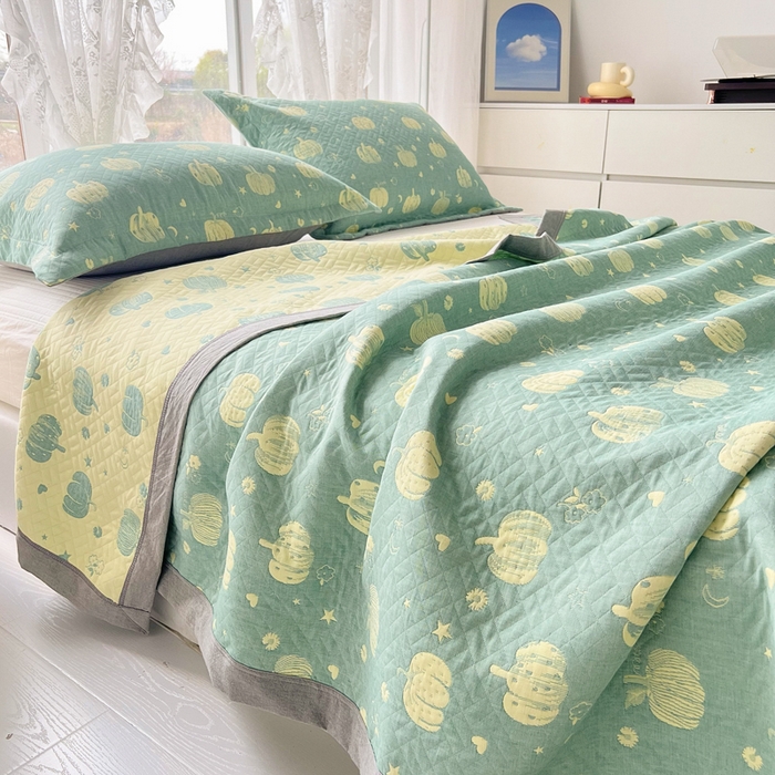 91家纺网 家纺一手货源 找家纺 梦洋家纺 2025新款全棉四层纱多能盖毯毛巾被空调夏被床盖款盖毯 花梦