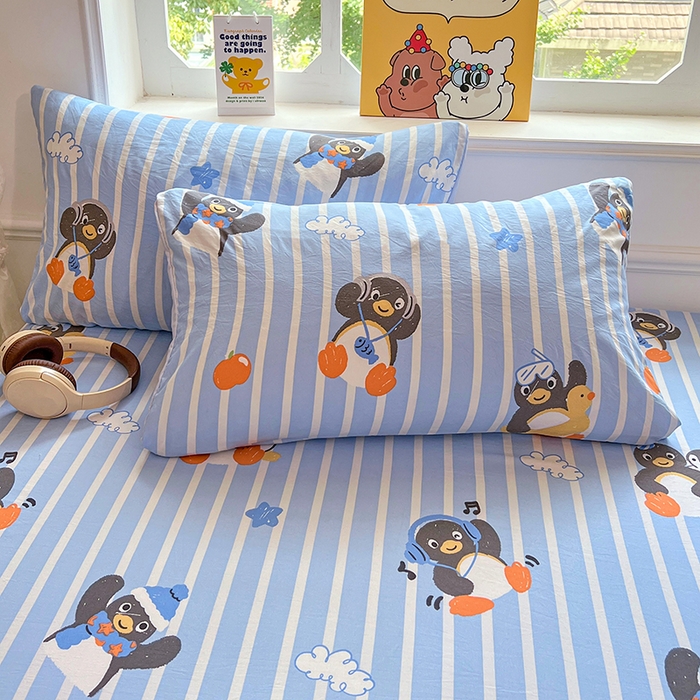 91家纺网 家纺一手货源 找家纺 优佳优品 2025新款亲肤水洗棉印花床笠单品床笠单件单床笠 床笠款-企鹅派对