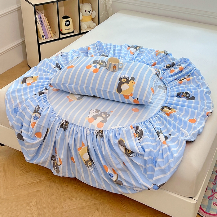 91家纺网 家纺一手货源 找家纺 优佳优品 2025新款亲肤水洗棉印花床笠单品床笠单件单床笠 床笠款-企鹅派对