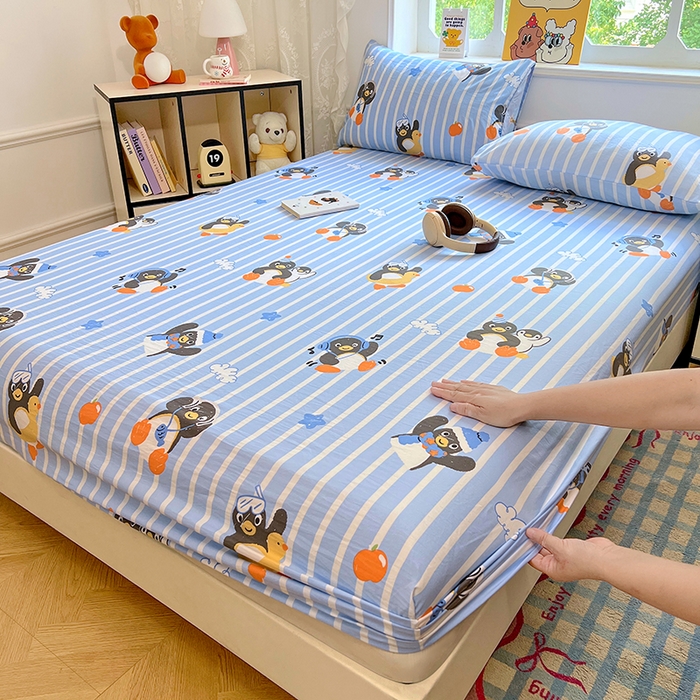 91家纺网 家纺一手货源 找家纺 优佳优品 2025新款亲肤水洗棉印花床笠单品床笠单件单床笠 床笠款-企鹅派对