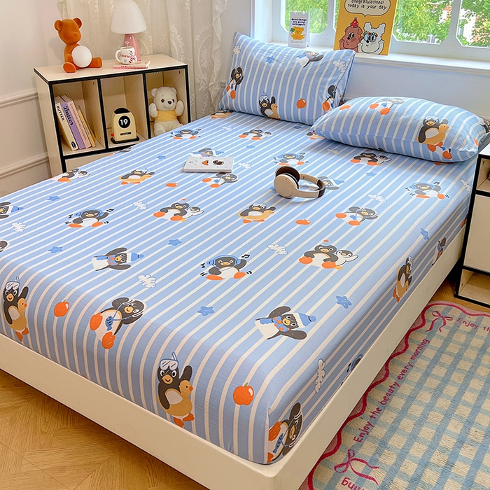 91家纺网 家纺一手货源 找家纺 优佳优品 2025新款亲肤水洗棉印花床笠单品床笠单件单床笠 床笠款-企鹅派对