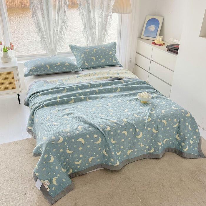 梦洋家纺 2025新款全棉四层纱多能盖毯毛巾被空调夏被床盖款盖毯 满天星