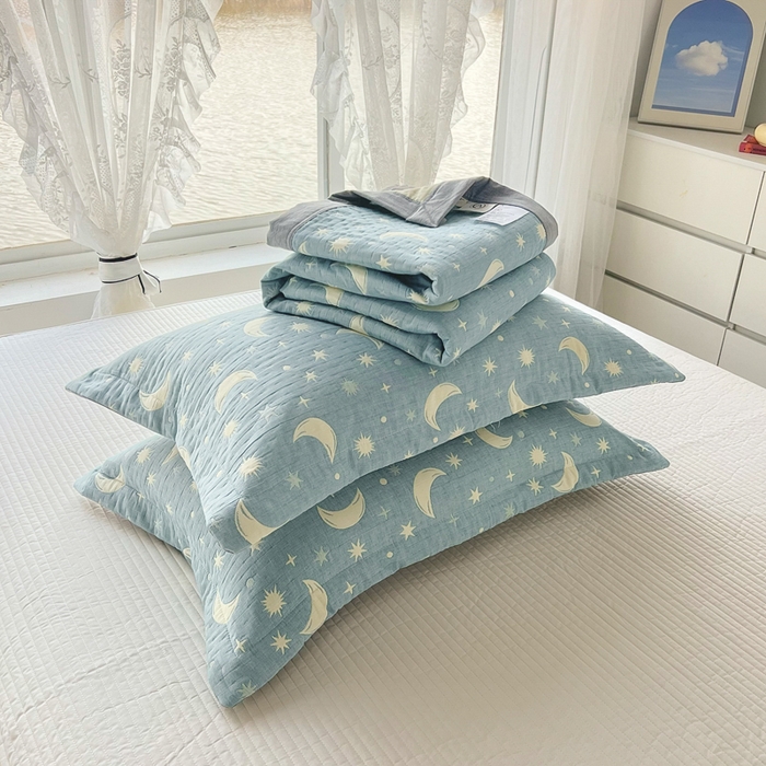 91家纺网 家纺一手货源 找家纺 梦洋家纺 2025新款全棉四层纱多能盖毯毛巾被空调夏被床盖款盖毯 满天星