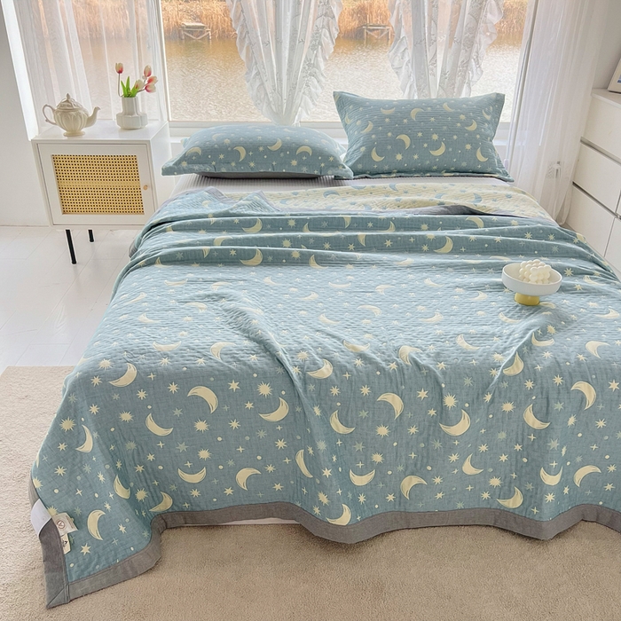 91家纺网 家纺一手货源 找家纺 梦洋家纺 2025新款全棉四层纱多能盖毯毛巾被空调夏被床盖款盖毯 满天星