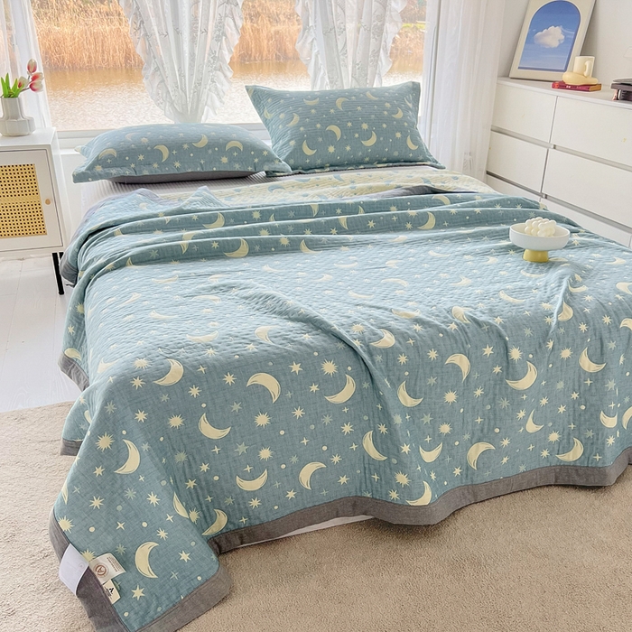 91家纺网 家纺一手货源 找家纺 梦洋家纺 2025新款全棉四层纱多能盖毯毛巾被空调夏被床盖款盖毯 满天星