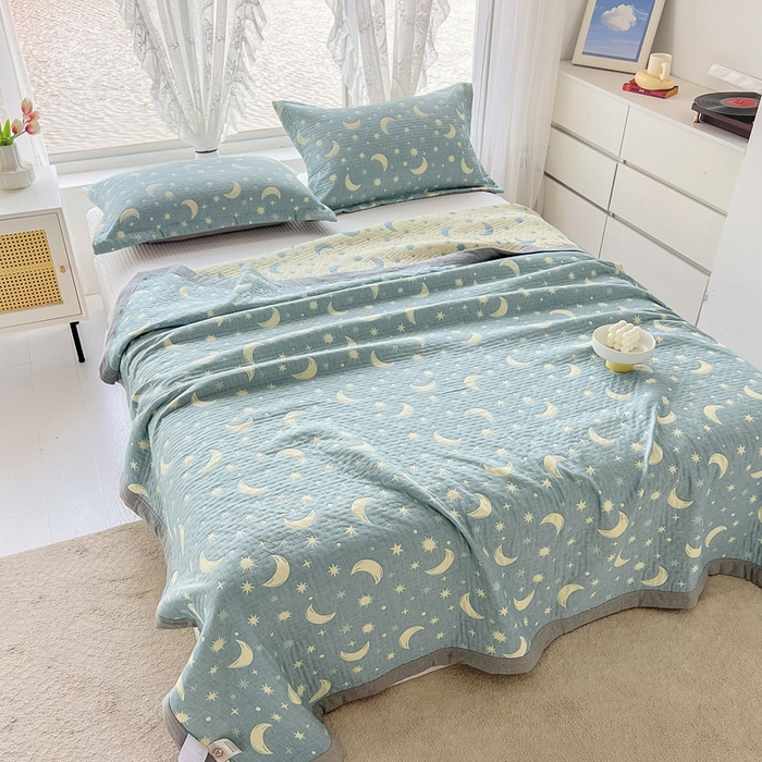 91家纺网 家纺一手货源 找家纺 梦洋家纺 2025新款全棉四层纱多能盖毯毛巾被空调夏被床盖款盖毯 满天星