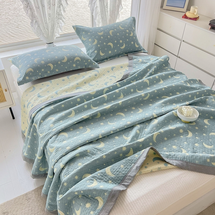 91家纺网 家纺一手货源 找家纺 梦洋家纺 2025新款全棉四层纱多能盖毯毛巾被空调夏被床盖款盖毯 满天星