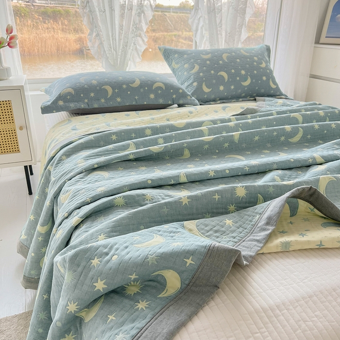 91家纺网 家纺一手货源 找家纺 梦洋家纺 2025新款全棉四层纱多能盖毯毛巾被空调夏被床盖款盖毯 满天星