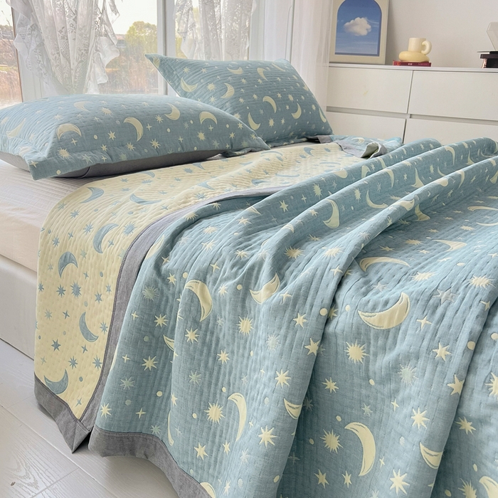 91家纺网 家纺一手货源 找家纺 梦洋家纺 2025新款全棉四层纱多能盖毯毛巾被空调夏被床盖款盖毯 满天星