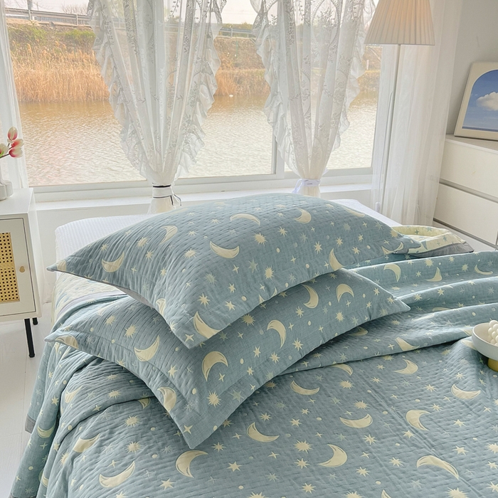 91家纺网 家纺一手货源 找家纺 梦洋家纺 2025新款全棉四层纱多能盖毯毛巾被空调夏被床盖款盖毯 满天星